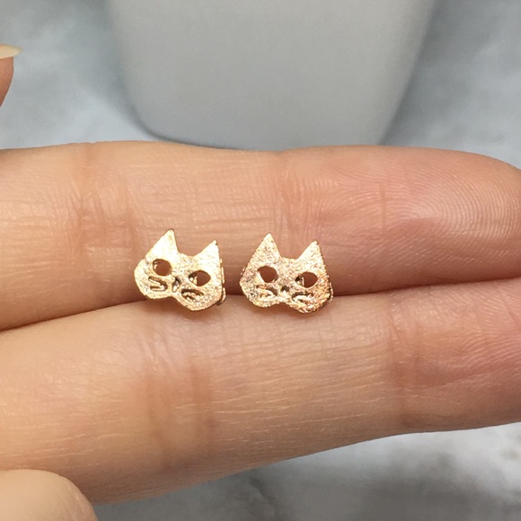 Jewelry - Minimalist Cat Earrings Rose Gold Studs